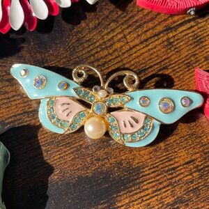 AB butterfly moth brooch pin blue pink
